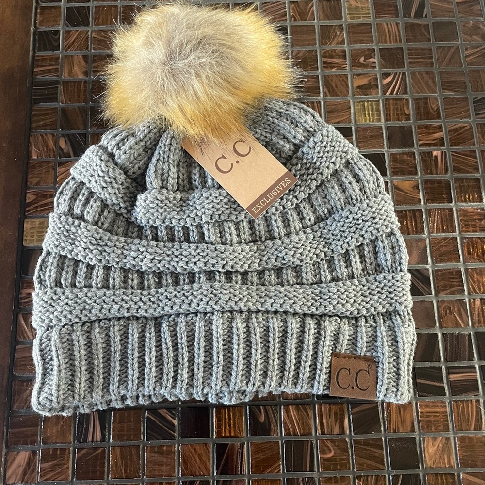 C.C. Solid Ribbed Beanie with Pom